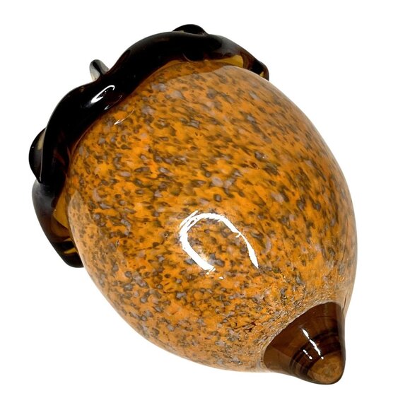 Art Glass Acorn Irridescent Speckled Orange Top Clear Encased Paperweight Fall D